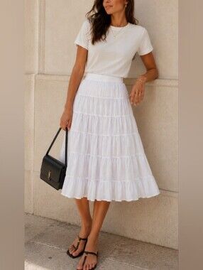 INC White Tiered Cotton Midi Skirt - Size- 6P